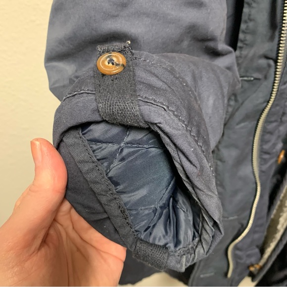 Vintage L.O.G.G. H&M navy thermal lined removable Sherpa hood parka coat Sz 12 - Picture 8 of 16